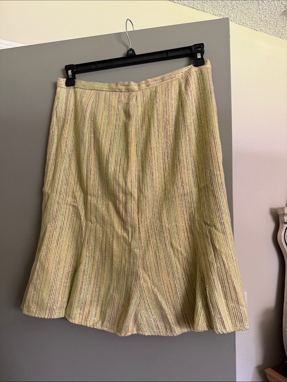 ECI Pale Green A-Line Skirt with Subtle Multicolor Stripes